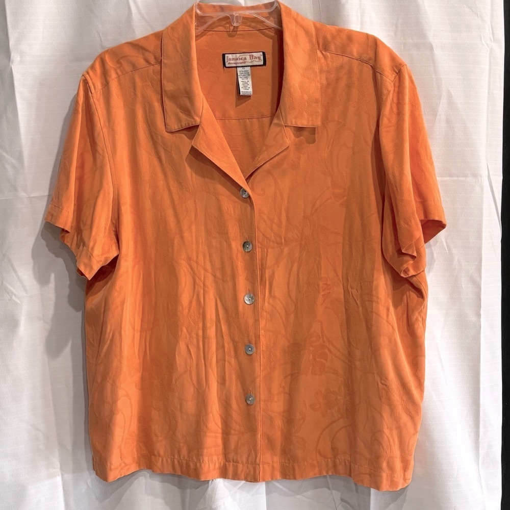Jamaica Bay women’s orange Hawaiian short sleeve shirt XL